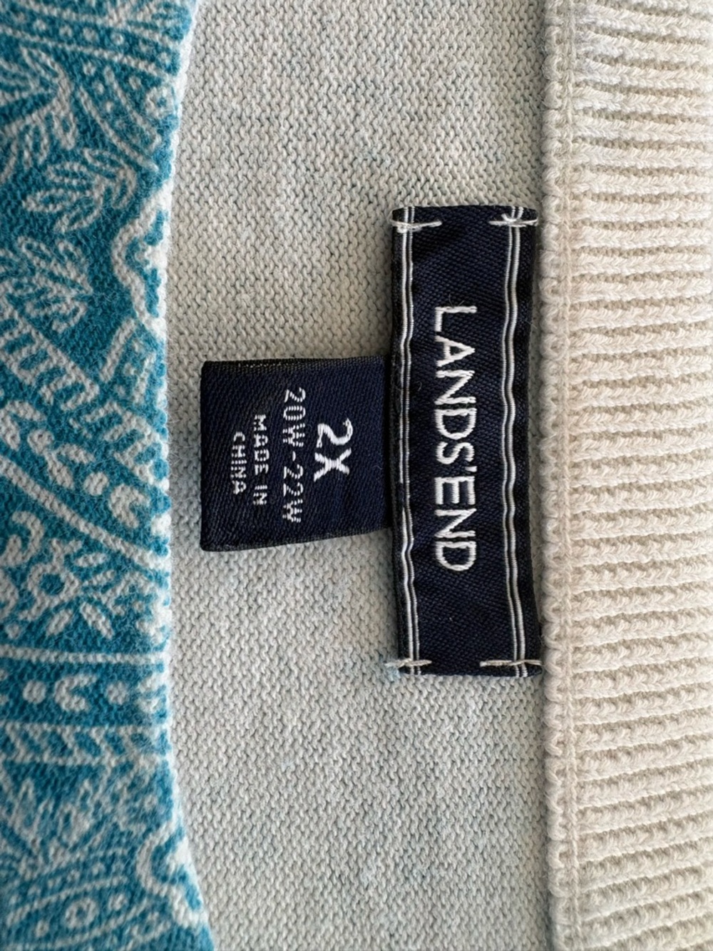 Lands' End Aqua Paisley Boatneck Top - Picture 2 of 3